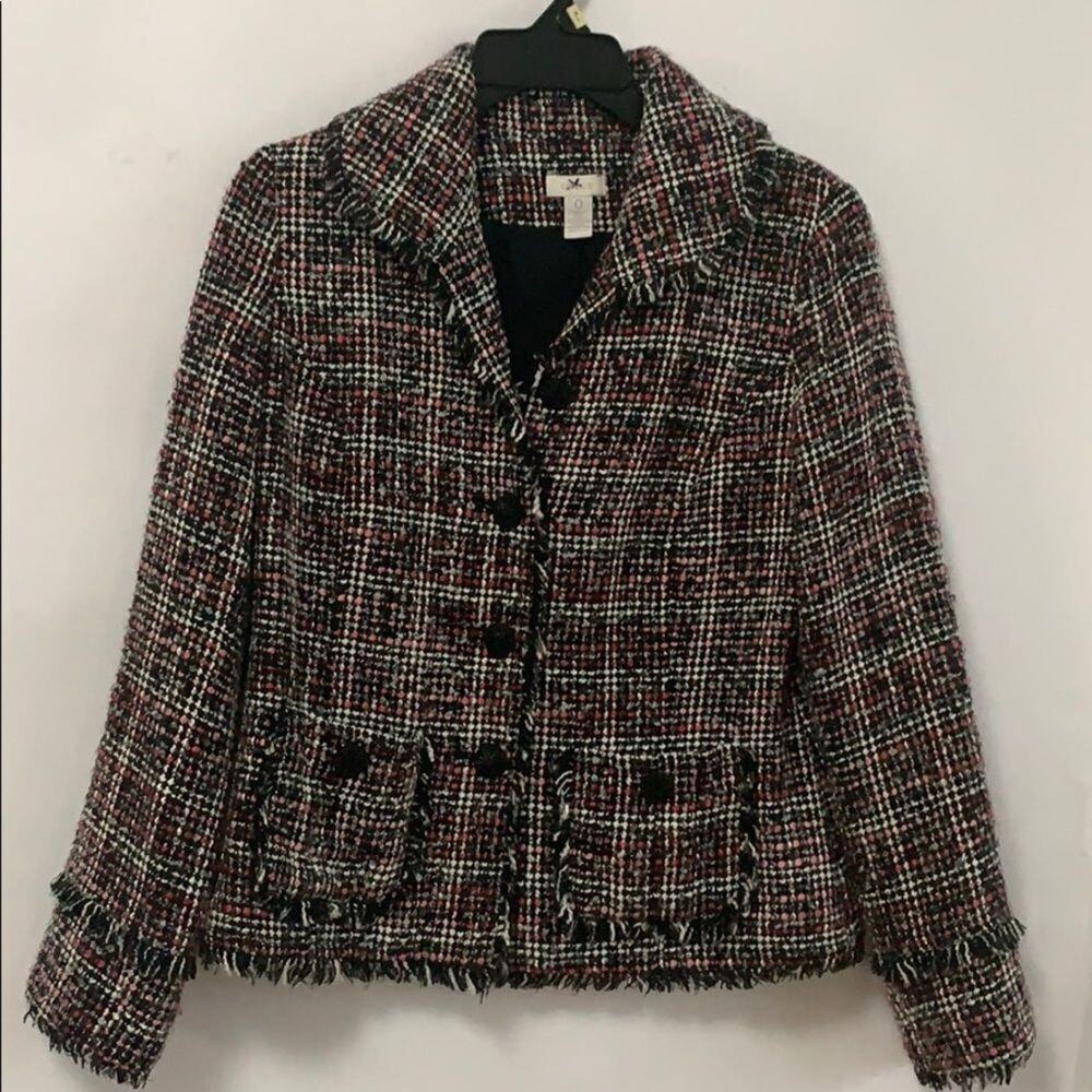 CHICO’S  MULTICOLORED TWEED FRINGE END‎ BLAZER SZ 0